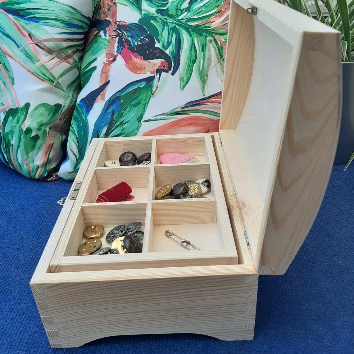 Wooden Storage Box with Trays - Side View