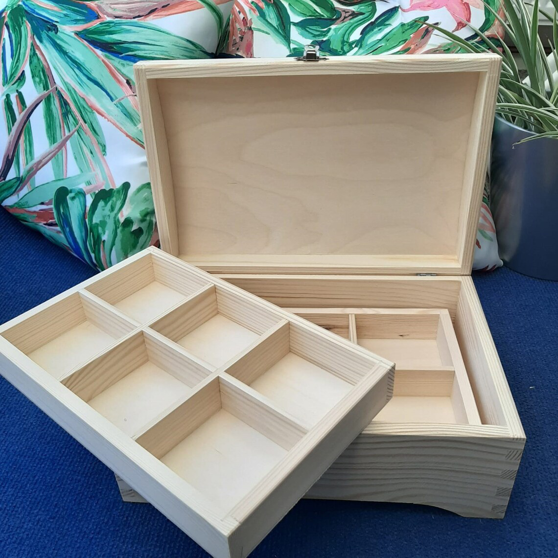 Wooden Storage Box with Trays