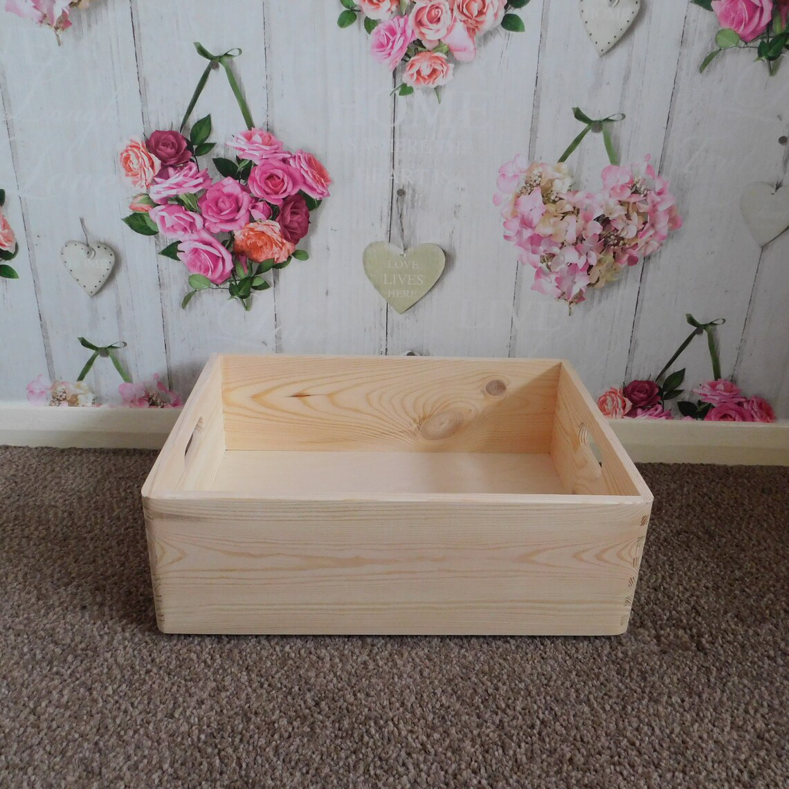 Wooden Storage Crate With Handles - 40x 30x 14cm - Alternative View