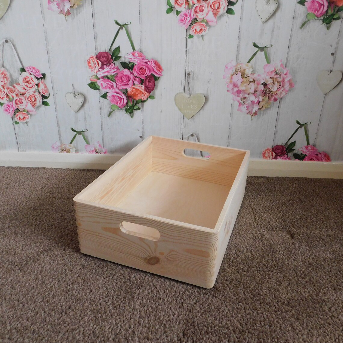 Wooden Storage Crate With Handles - 40x 30x 14cm