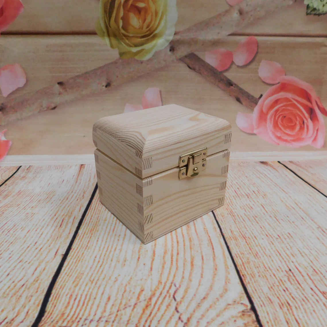Wooden Tea Box With Clasps & Hinges