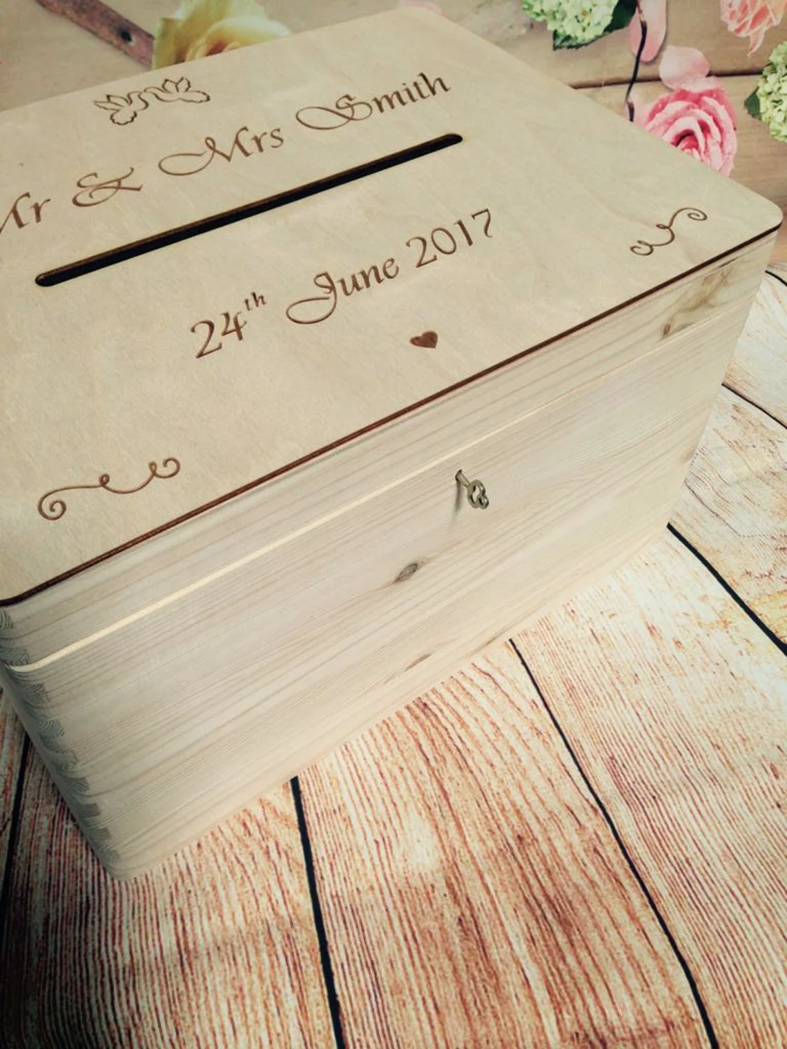 wedding wooden box slot - key
